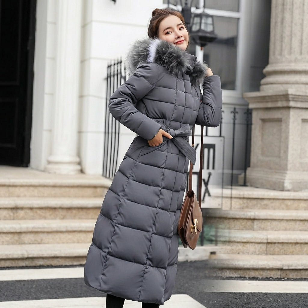 Noa | Women's Winter Belted Fur-Hood Maxi Puffer Coat