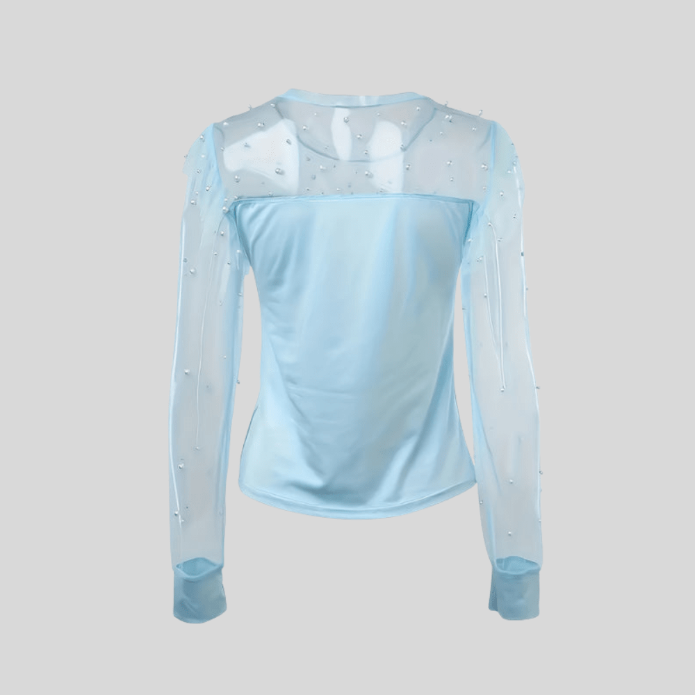 Noa | Women's Icy Blue Beaded Long Sleeve Top