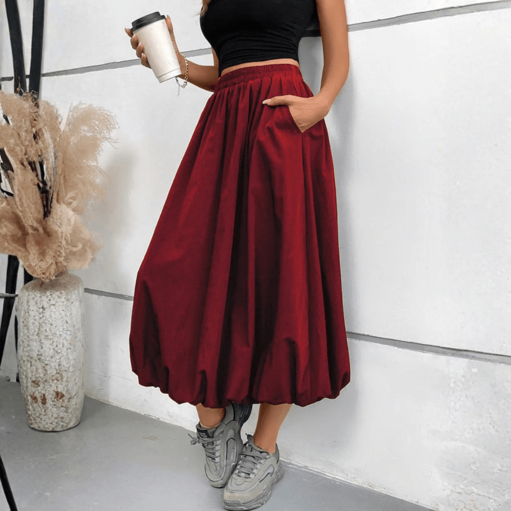Faye | Women's High Waist Pleated Midi Skirt