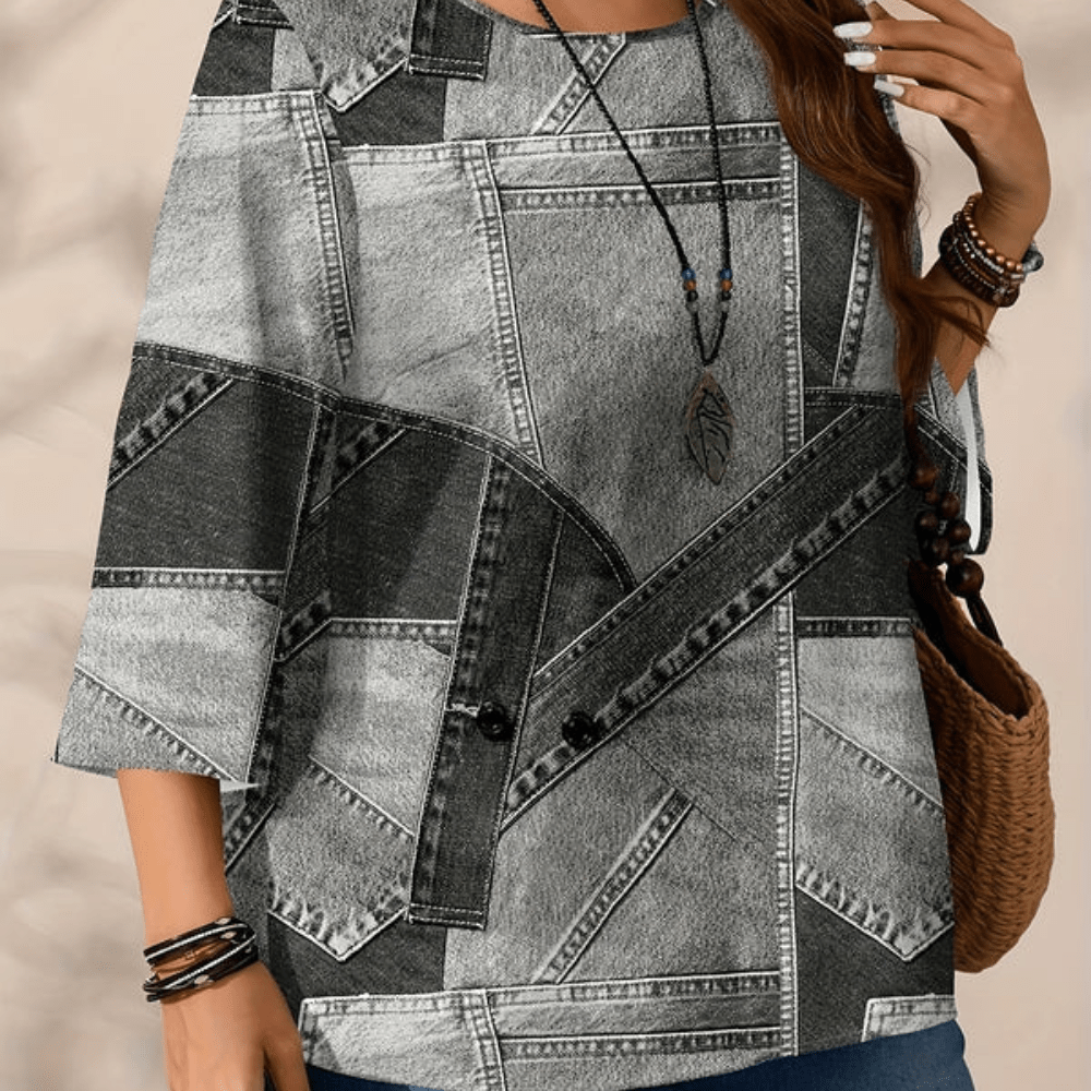 Romy | Women's Plus Size Relaxed Fit Round Neck Blouse