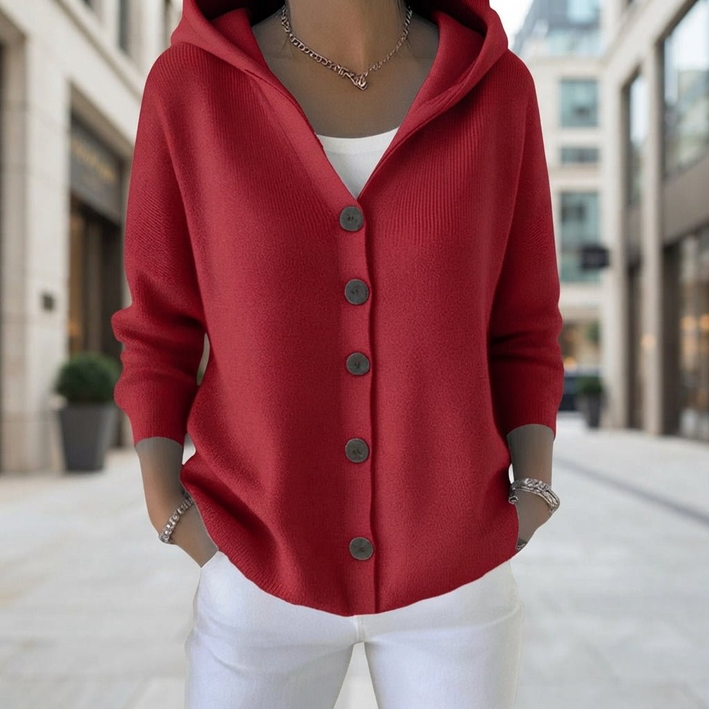 Mae | Damen-Strickjacke mit Kapuze und Knopfleiste