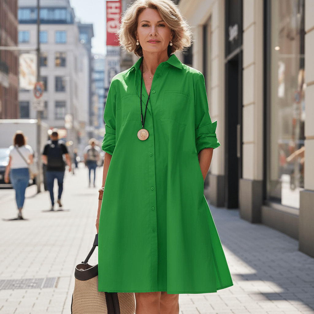 Greer | Women's A-Line Shirt Dress with Pockets