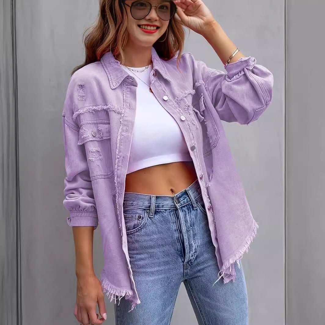 Blair | Women's Cropped Purple Frayed Jacket