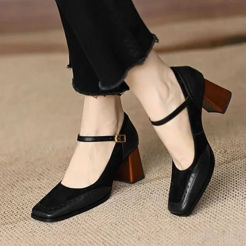 Gia | Women's Block Heel Pump Shoes with Ankle Strap