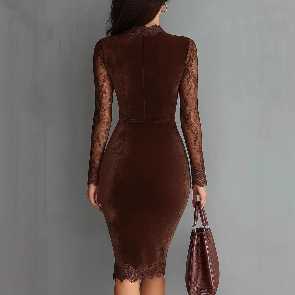 Octavia | Women's Velvet Lace Evening Midi Dress