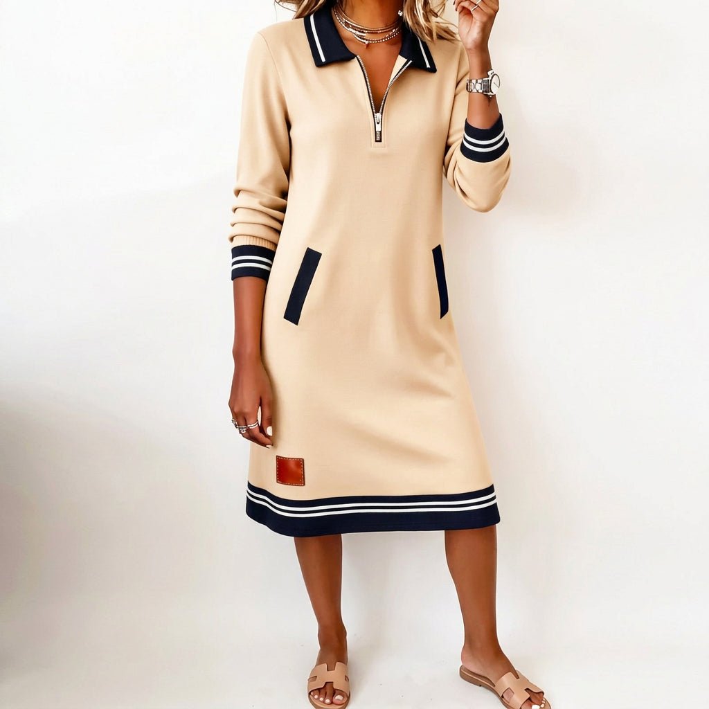 Indie | Women's Half-Zip Sweatshirt Mini Dress with Contrast Trim