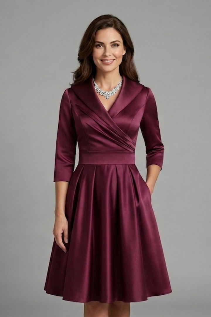 Sherri | Vestido midi de escote en V y cintura plisada para mujer