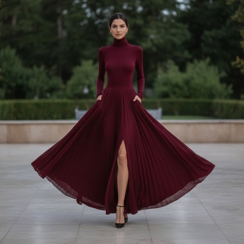 Ashleigh | Women's Pleated Turtleneck Maxi Dress