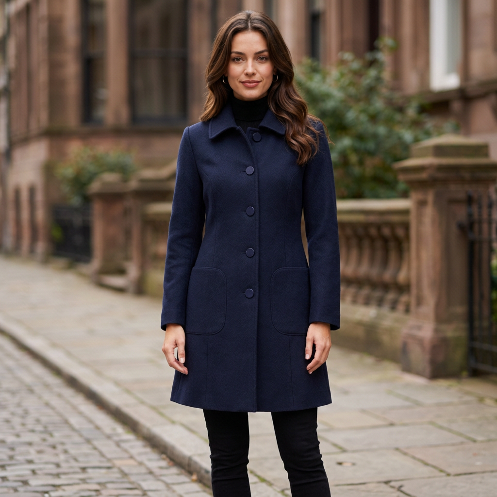 Navy coat sidewalk image