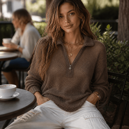 Brittni | Damen-Winterpullover aus Strick mit halbem Reißverschluss