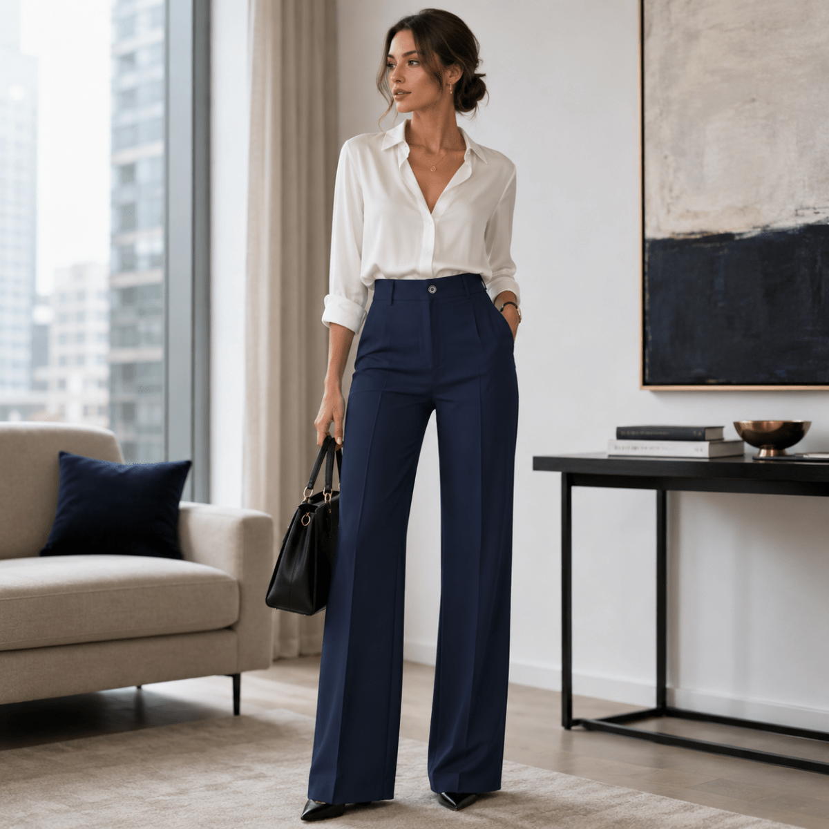 Maren | Women's High Waist Wide Leg Pleated Trousers