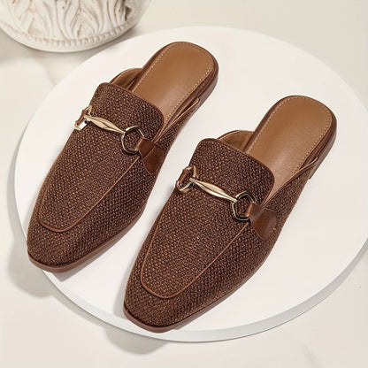 Indie | Women's Square Toe Buckle Mule Flats