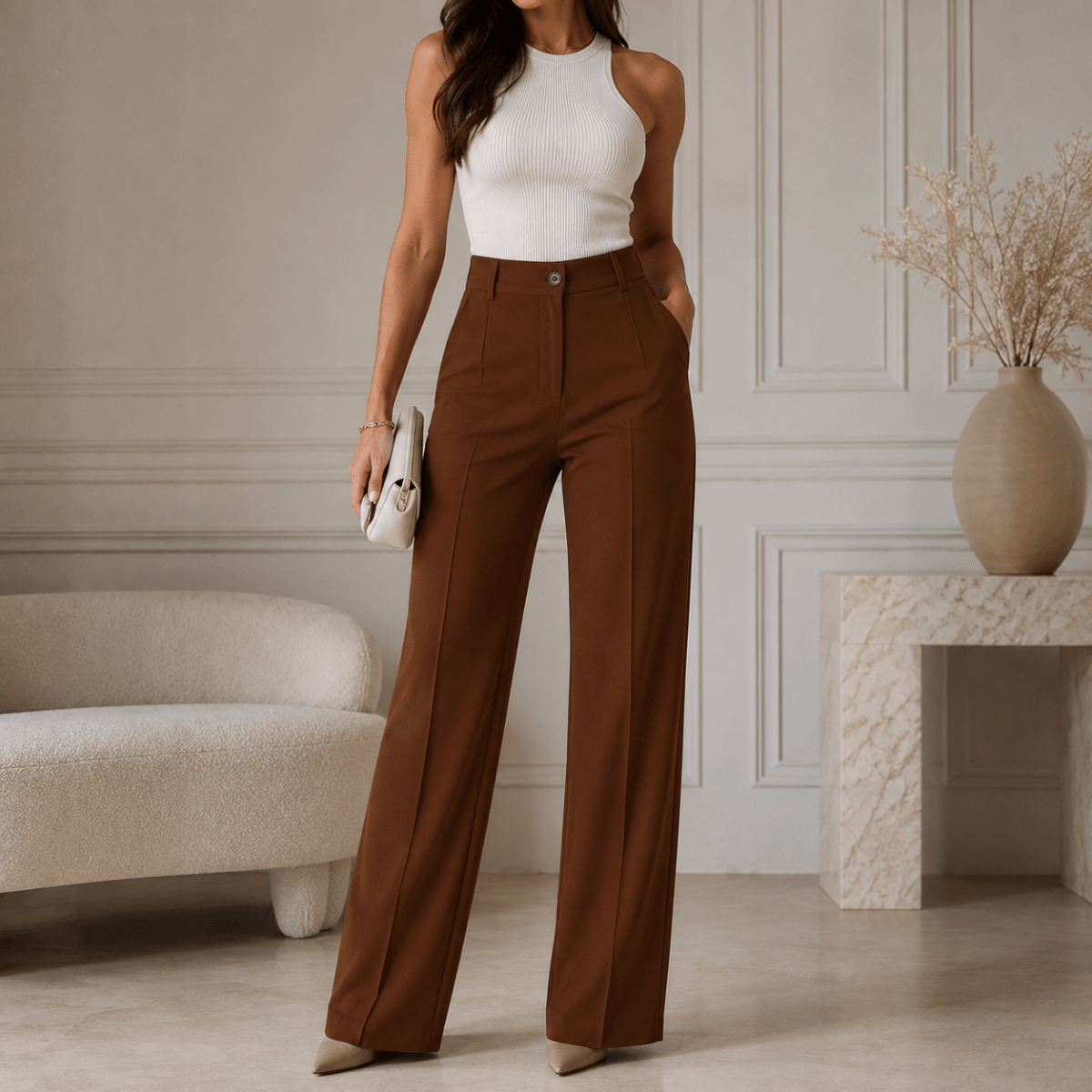Maren | Women's High Waist Wide Leg Pleated Trousers