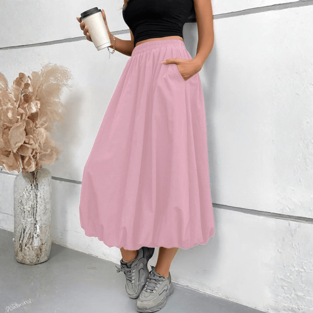 Faye | Women's High Waist Pleated Midi Skirt
