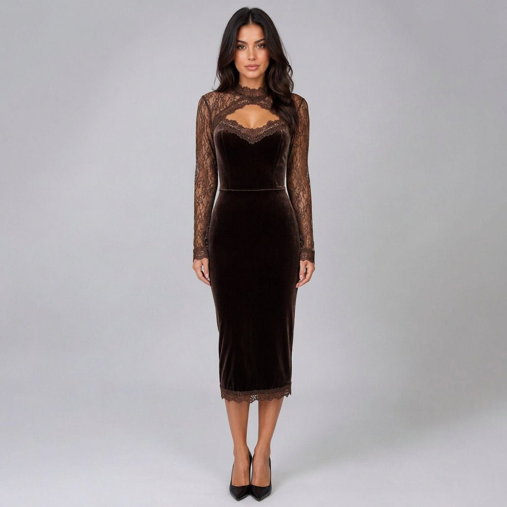 Octavia | Women's Velvet Lace Evening Midi Dress
