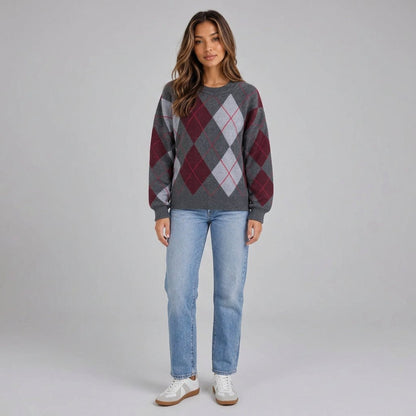 Faye | Women's Argyle Knit Crew Neck Jumper