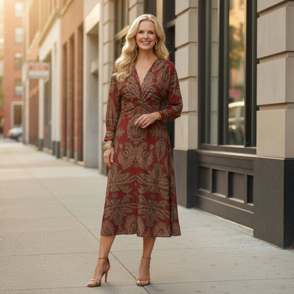 Liv | Women's Long-Sleeve Wrap Midi Dress