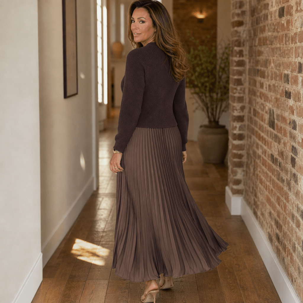 Kira | Women's Knit Pleated Maxi Dress with Flowing Skirt