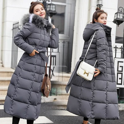 Noa | Women's Winter Belted Fur-Hood Maxi Puffer Coat
