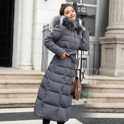 Noa | Women's Winter Belted Fur-Hood Maxi Puffer Coat