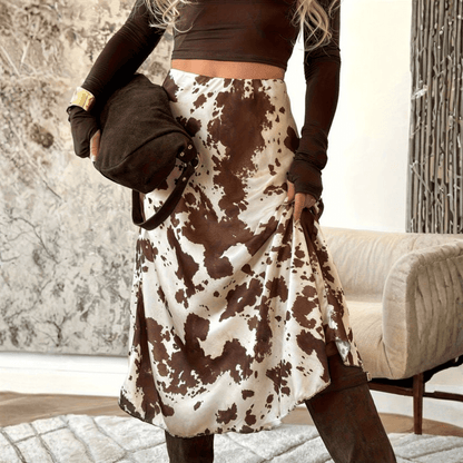 Billie | Women's Cow Print Flowing Midi Skirt