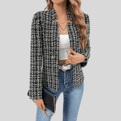 Indie | Women's Checkered Tweed Open Front Blazer