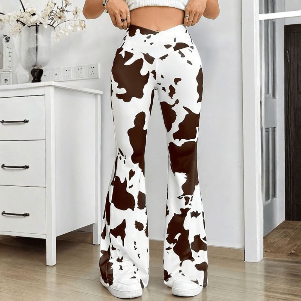 Maren | Women's Cow Print Flared Trousers
