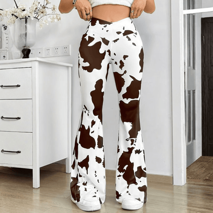 Maren | Women's Cow Print Flared Trousers