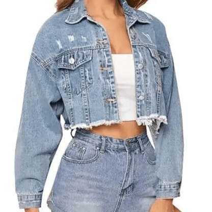 Romy | Women's Cropped Distressed Button-Down Jacket