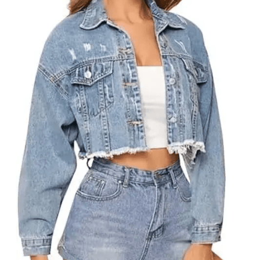 Romy | Women's Cropped Distressed Button-Down Jacket
