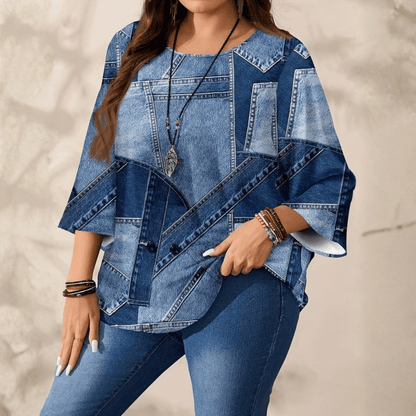 Romy | Women's Plus Size Relaxed Fit Round Neck Blouse