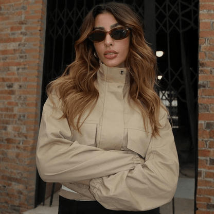 Indie | Utility-Jacke mit hohem Kragen und Taschen für Damen