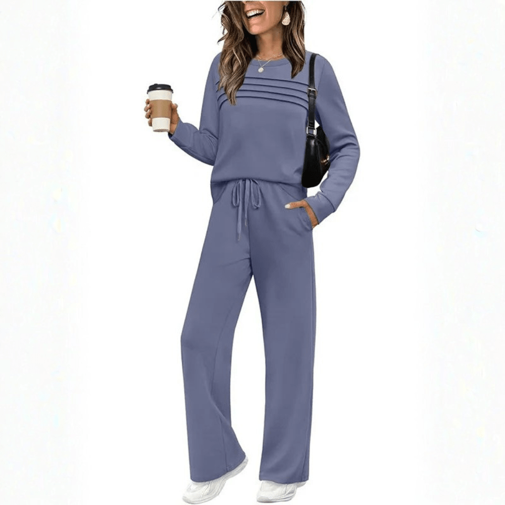 Margot | Damen-Set mit langärmligem Oberteil und Hose mit weitem Bein