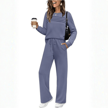 Margot | Damen-Set mit langärmligem Oberteil und Hose mit weitem Bein