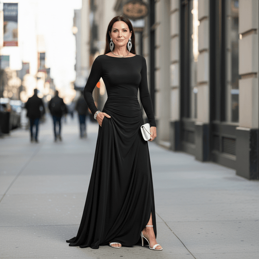 Margot | Women's Long Sleeve Boat Neck Maxi Dress