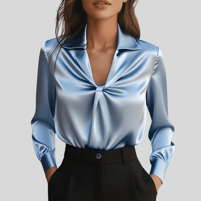 Kaia | Women's V-Neck Twist Front Long Sleeve Top