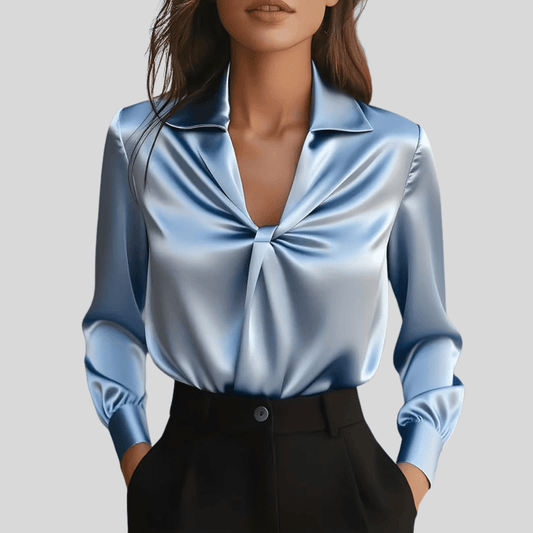 Kaia | Women's V-Neck Twist Front Long Sleeve Top
