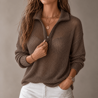 Brittni | Damen-Winterpullover aus Strick mit halbem Reißverschluss