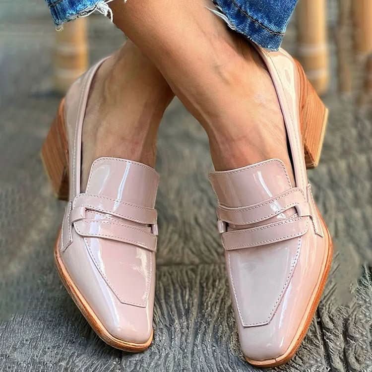 Noa | Women's Pink Block Heel Slip-On Loafers