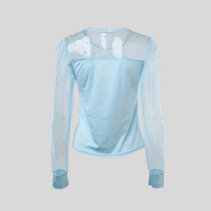 Noa | Women's Icy Blue Beaded Long Sleeve Top