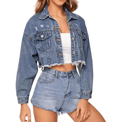Romy | Women's Cropped Distressed Button-Down Jacket