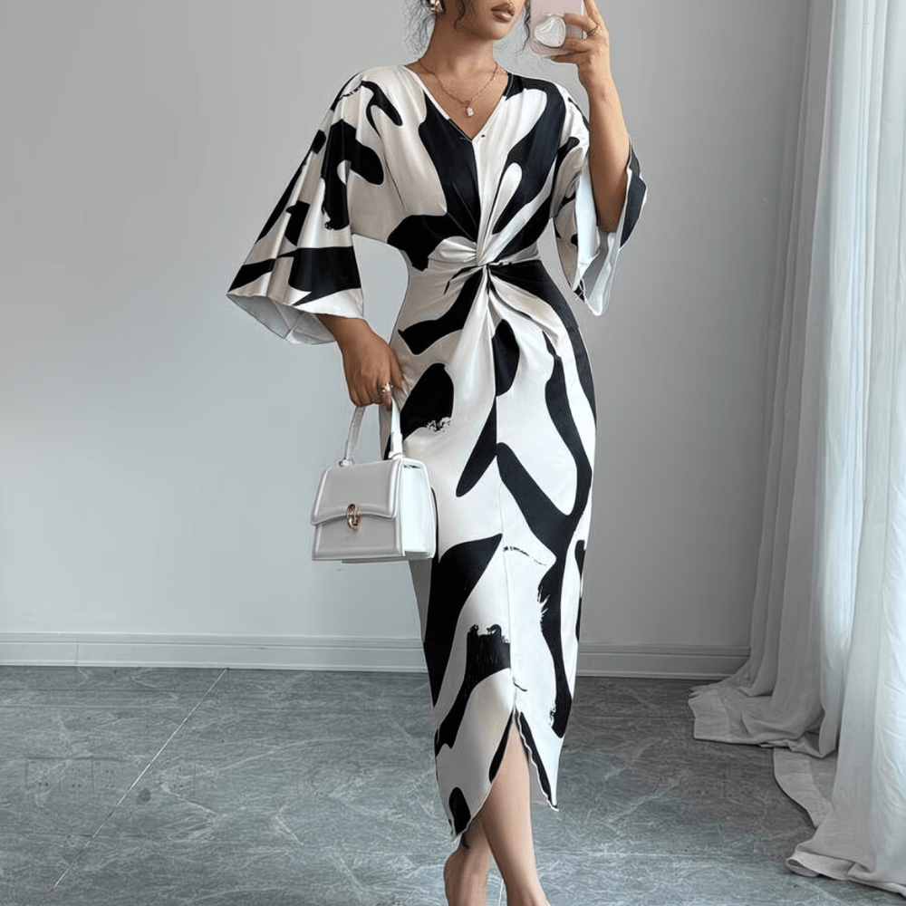 Faye | Women's Abstract Print Twist Waist Midi Dress
