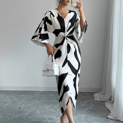 Faye | Women's Abstract Print Twist Waist Midi Dress