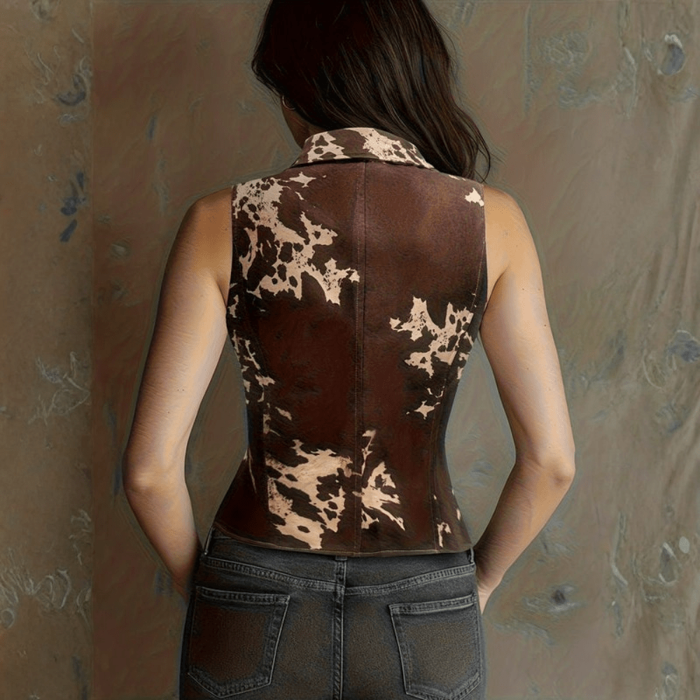 Remi | Women's Cow Print Tailored Slim Fit Vest