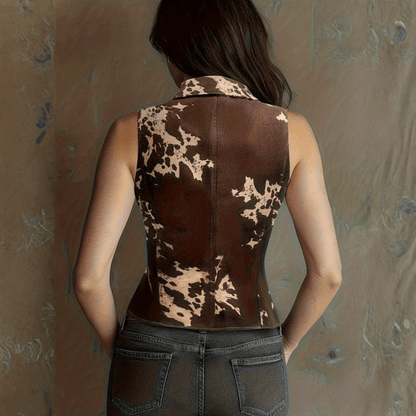 Remi | Women's Cow Print Tailored Slim Fit Vest