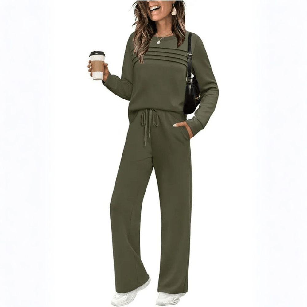 Margot | Damen-Set mit langärmligem Oberteil und Hose mit weitem Bein