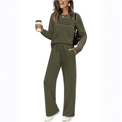 Margot | Damen-Set mit langärmligem Oberteil und Hose mit weitem Bein