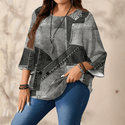Romy | Women's Plus Size Relaxed Fit Round Neck Blouse