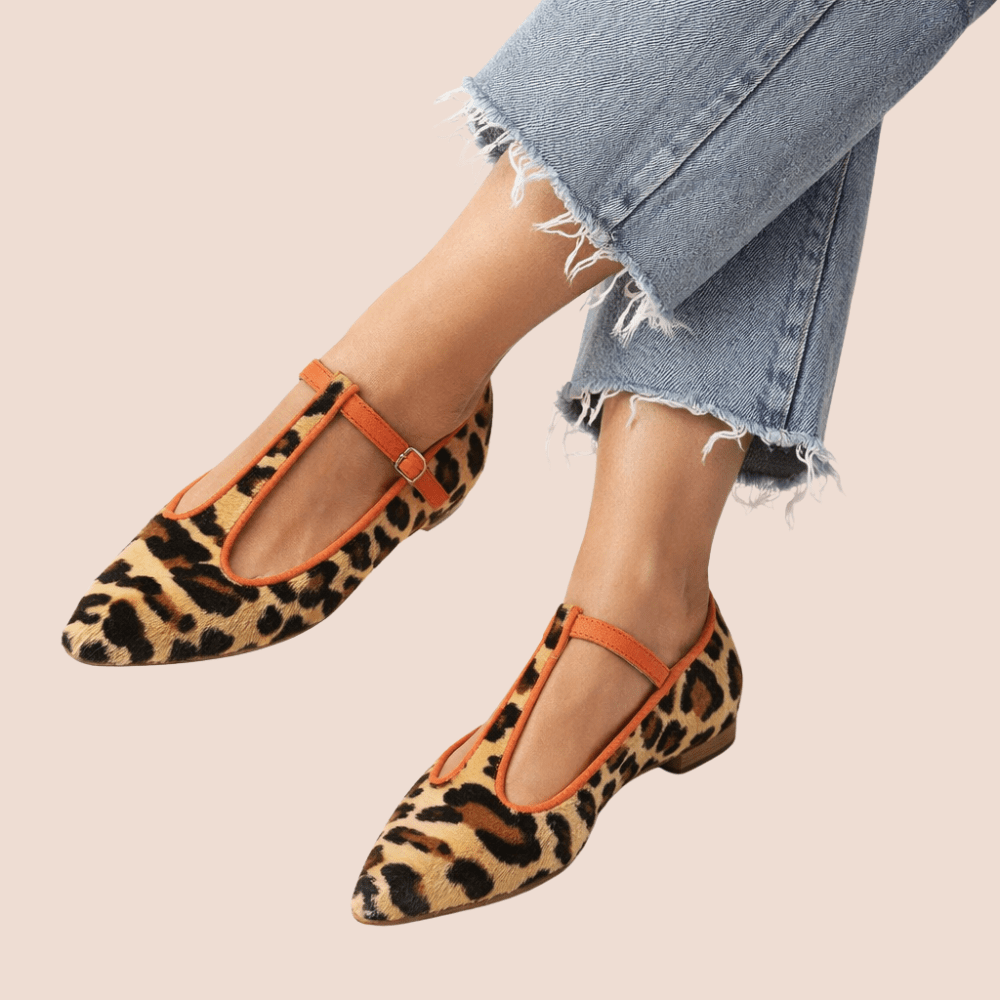 Harlow | Women's Leopard Print T-Strap Flat Shoes
