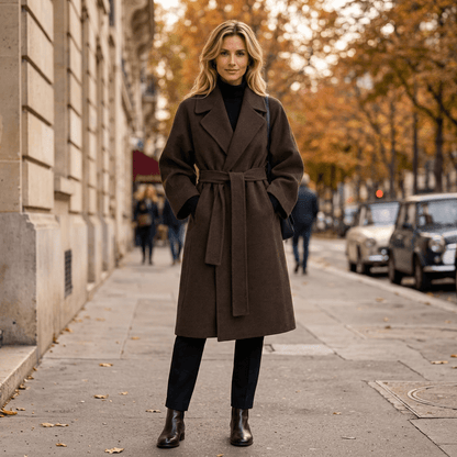 Maricela | Abrigo largo de invierno con cinturón para mujer